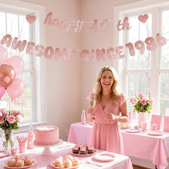 Rose Gold 40Th Birthday Decorations for Women – Glittery Happy 40Th Birthday Ban