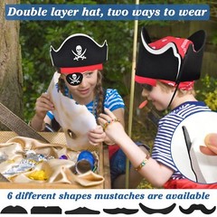 18 Pcs Pirate Hats Set Mustaches Eye Patches Party Favors for Halloween Cosplay