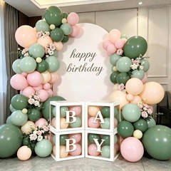 Pink and Green Balloon Baby Shower Decorations for Girl, Sage Light Green Pin…