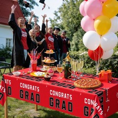 Graduation Party Decorations 2026 – Plastic Red Tablecloth for Graduation Decor.