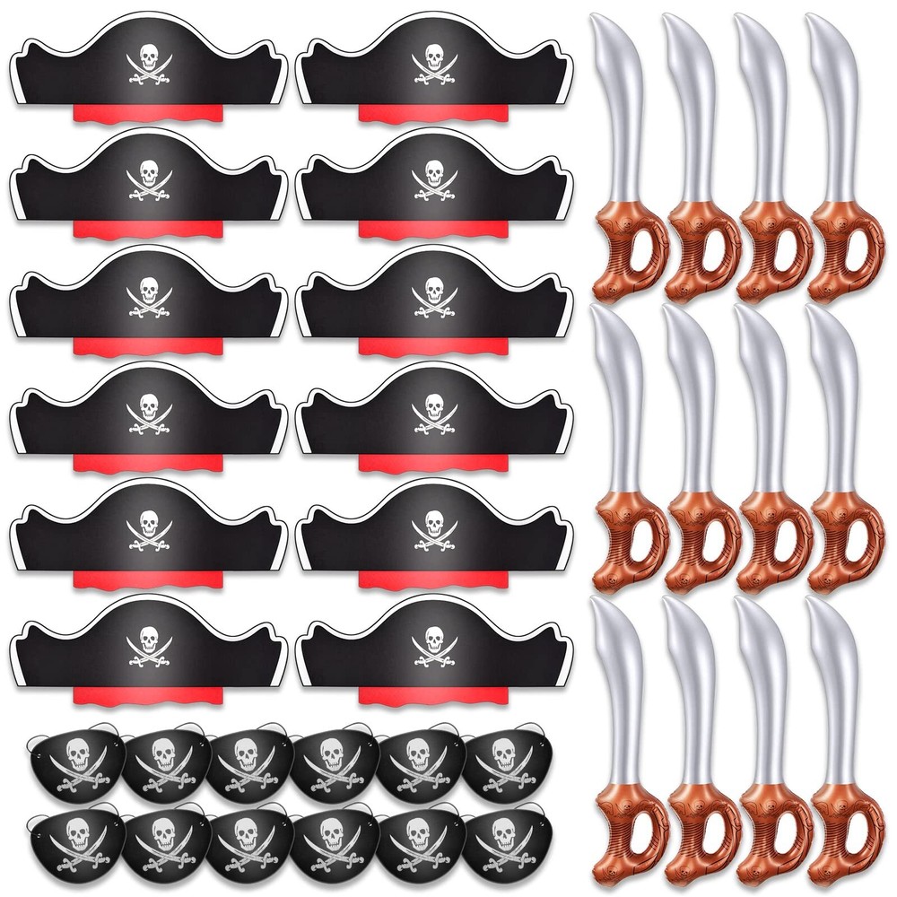 36 Pcs Funny Pirate Party Set- Pirate Kids’ Party Cosplay Supplies Include 12…