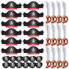 36 Pcs Funny Pirate Party Set- Pirate Kids’ Party Cosplay Supplies Include 12…