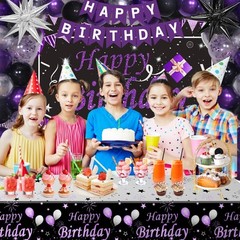 Black Purple Birthday Decorations for Women Girls Men, Purple and Silver Part…