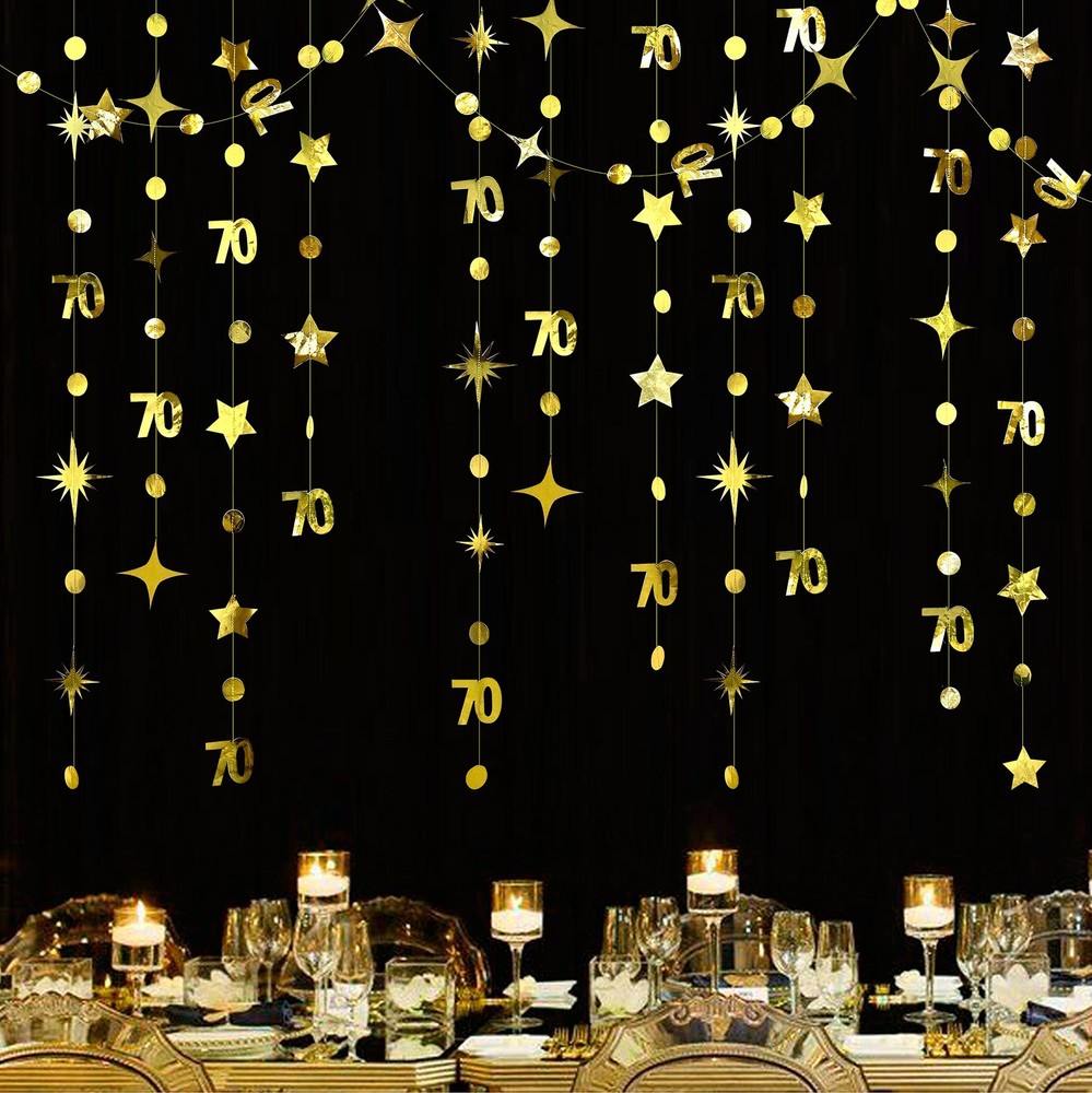 Gold 70th Birthday Decorations Number 70 Circle Dot Twinkle 4 piece set,