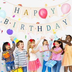 Happy Birthday Burlap Banner Boho Birthday Bunting Garland Blue Bohemian Sign…