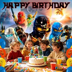 NInja Hero Birthday Decorations,59×35.4 in Cartoon Ninja Happy Birthday Backd…