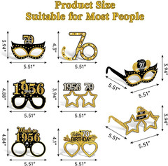 24Pcs 1956 70Th Birthday Paper Glasses Decorations for Men Women – Black Gold Ha