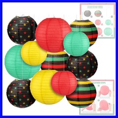 12 Pcs Juneteenth Decoration Black History Paper Lanterns Black Red Green Ye…