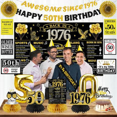 1976 50Th Birthday Decorations for Men Women, Black Gold Happy 50 Years Old Birt