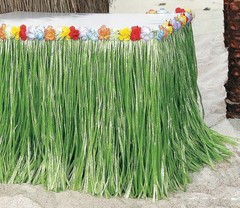 Realistic Look Plastic Green Grass Skirt Table Border w/ Tropical Flowers #117