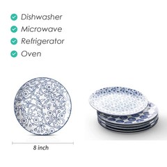 Selamica 8 inch Porcelain Dinner Plates, Large Size 8 inch, Vintage Blue