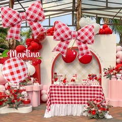 4Pcs Red White Gingham Bow Balloons for Summer Picnic BBQ/She’s Ready to Pop …