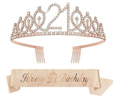 21st Birthday Rose Gold Tiara & Sash “It’s My 21st Birthday” Crown NEW!