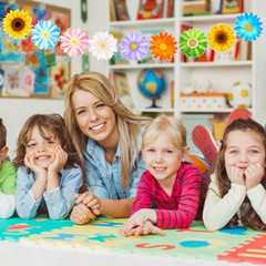 63Pcs Spring Flowers Cutouts Paper with 100Pcs Glue Points for Wall Bulletin Boa