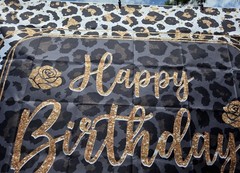 Leopard Print Happy Birthday Banner Backdrop ~71″ x 47″ New Black & Gold Party.