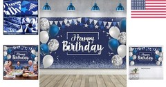 Elegant Glitter Birthday Backdrop Banner for Men & Women – Large 72.8»x43.3»