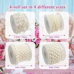 4 Rolls 76 Feet Pearls String Garland, Faux Pearl Beads Roll Strand for Crafts,