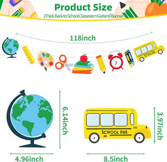 2 Pack Back to School Classroom Garland Banner – School Theme Hanging Decoration