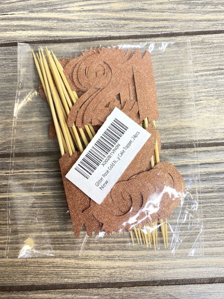 Glitter Rose Gold New Years 21 Cup Cake Toppers Decorations 24 Pack