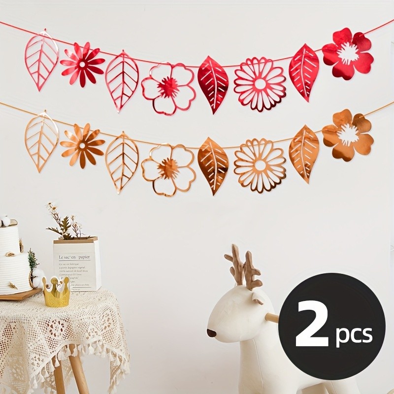 Leaf Banner, Funky Bohemian Leaf Banner, Double Sided Waterproof Colorful