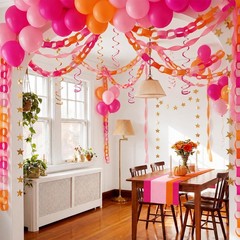 309pcs Sunset Party Decorations Hot Pink Orange Ceiling Chain Strip and Star …
