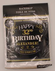 Customizable Black and Gold Happy Birthday Backdrop 32.5 x 65in-C398