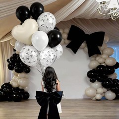 Black White Bow Balloons, 50 Pcs Pearl White Dot Printed Balloons with Black …