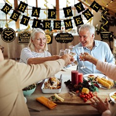 21Pcs Happy Retirement Party Decorations for Men Women,Black Gold Black
