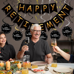 Retirement Party Decorations for Men Women Black Gold Happy Retirement Banner Ha