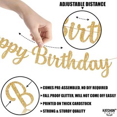 , Glitter Gold Happy Birthday Banner – Pre-Strung 10 Feet, Happy Birthday Sig…