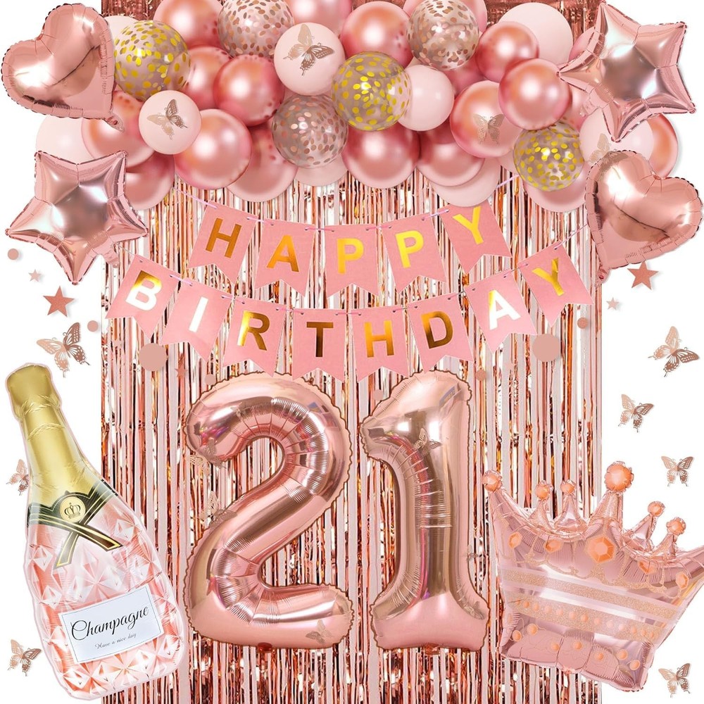 21st Birthday Decorations for Her – Rose Gold Party Supplies for Women Girls,…