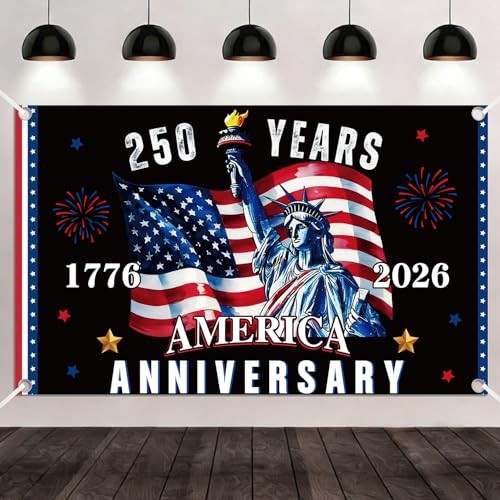 Anniversary Backdrop Decorations, 70 × 43 Inches 4th of July Party 250th