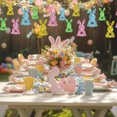 32 PCS Easter Bunny Glitter Hanging Swirl Ceiling Streamer Decor Set
