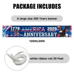 250th Anniversary Banner 120″ x 20″ America 17762026 US 250 Years Birthday Fr…