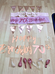 70th Birthday Party Pack, Balloons, banner, Happy 70th Birthday bunting, Sash