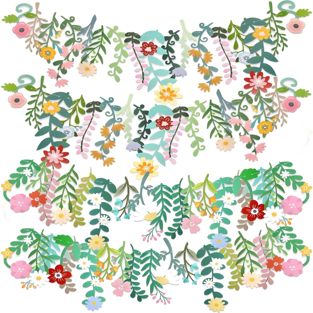 4 Pcs Flower Banner Garland Wildflower Party Decorations Groovy Boho Floral S…