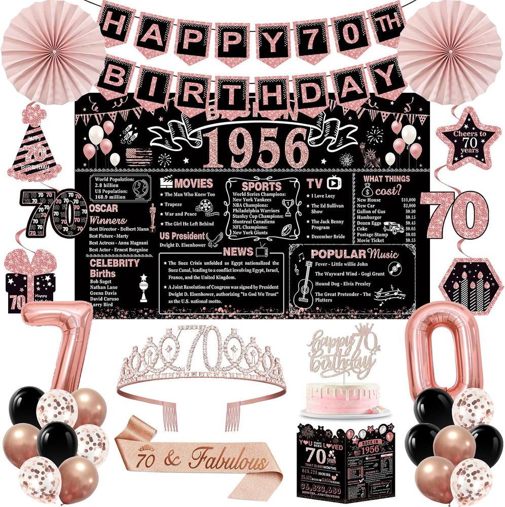 70Th Birthday Decorations for Women,32Pcs Back in 1956 Birthday Party Decoration