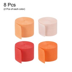 Crepe Paper 2 Inch x 27 Ft, Light Apricot,Peach Color, Orange Set, Pack of 8