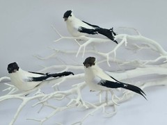 3 Artificial Black White Feather Fake Clip Birds Home Decoration Craft Art Model