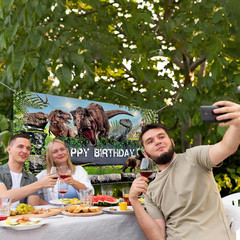 Dinosaur World Birthday Banner 5X3Ft Jungle Backdrop | Reusable & Waterproof
