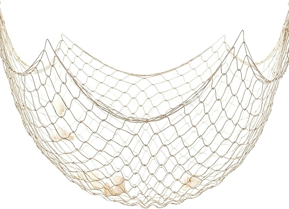 2 Pack Fish Net Decorations Natural Cotton Fishing Net Decor Hawaiian Beach