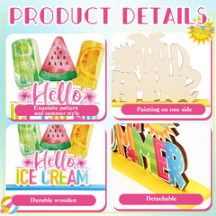 6 Pcs Hello Summer Table Decorations Sign Summer Gnome Wooden Table Centerpieces