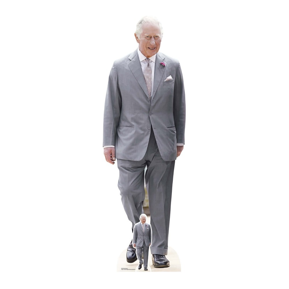King Charles III Grey Suit Lifesize Cardboard Cutout / Standee with Free Mini