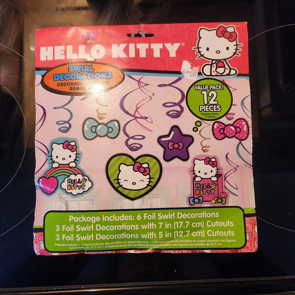HELLO KITTY Birthday Party 12 Hanging Swirl Decorations Sealed Package SANRIO