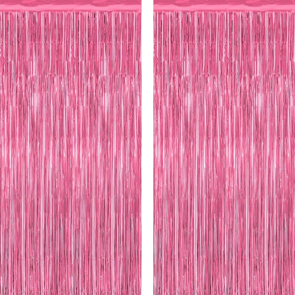 2 Pack Pink Party Decorations, 3.28 FT x 7.05 FT Pink Backdrop, Metallic Tinsel