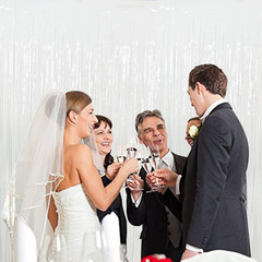 3Pcs White Metallic Tinsel Foil Fringe Curtains, 3.28Ft X 6.56Ft White Photo Boo
