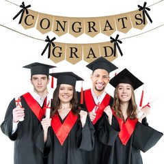 Burlap Congrats Grad Graduation Banner – No DIY 2 Count (Pack of 1), Red