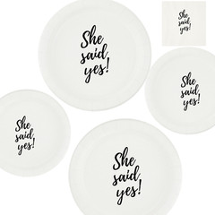 She Said Yes Bridal Shower Tableware Set | White| Elegant Engagement Party Decor