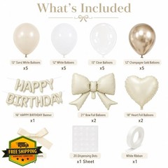 Paready Cream White Birthday Decorations Banner Balloons