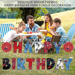 15 Pcs Spider Happy Birthday Yard Signs with Metal Stakes Happy Birthday Letter
